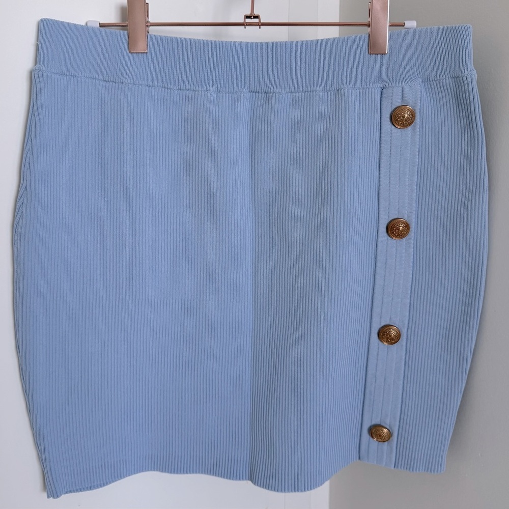 Endless Rose Ribbed Button Mini Skirt - Powder Blue - Picture 4 of 4